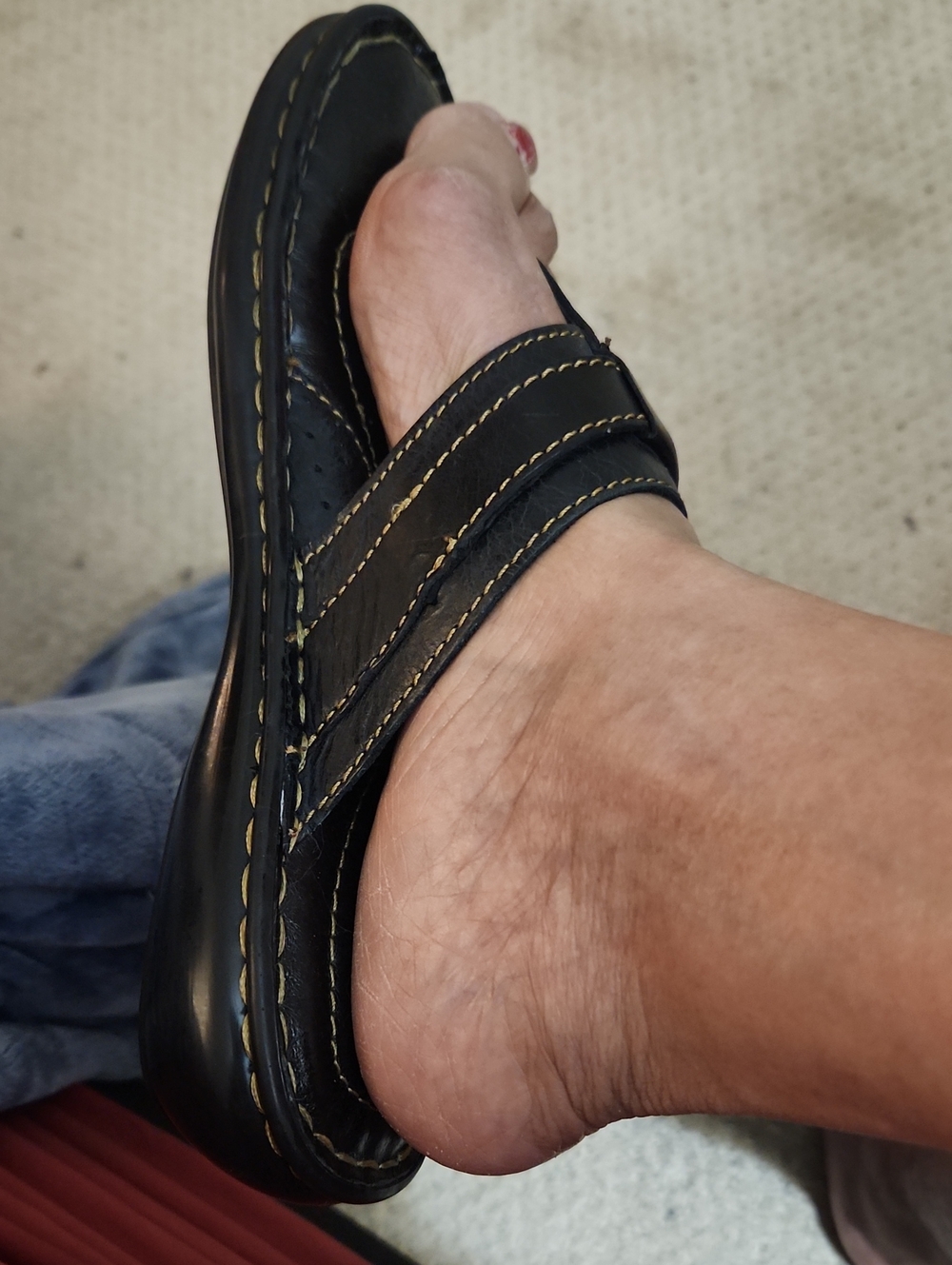 Black Stitched Slip-On Sandals - Picture 5 of 8